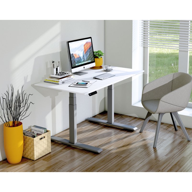 Kerkmann bureau assis-debout Smart Office, réglage électrique, blanc/argent, 140×70 cm